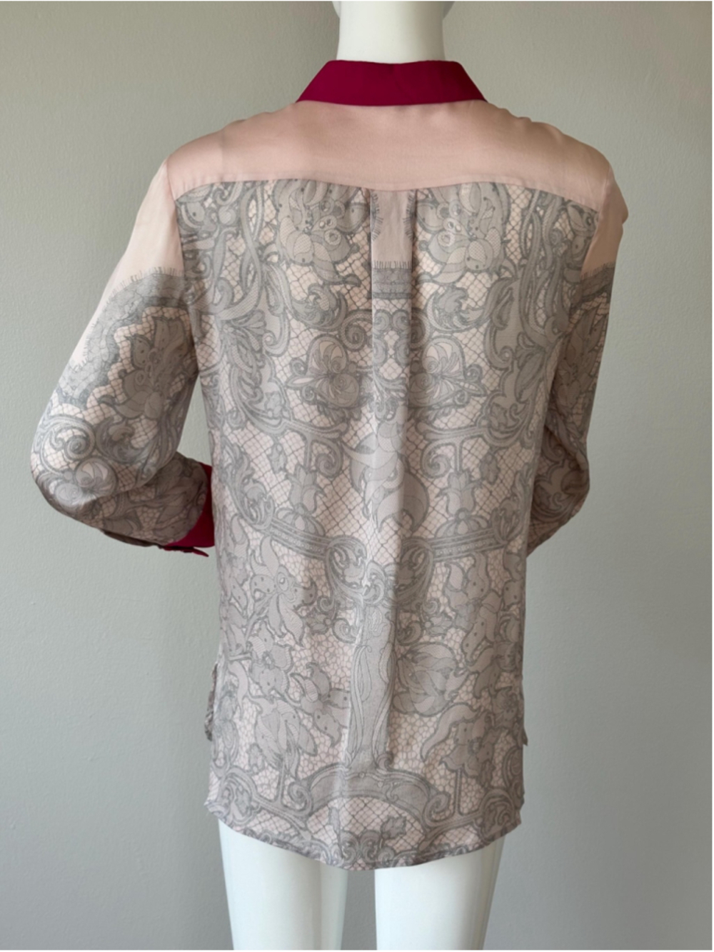 Emilio Pucci Silk Blouse Lace Print Pink Collar - Picture 5 of 10